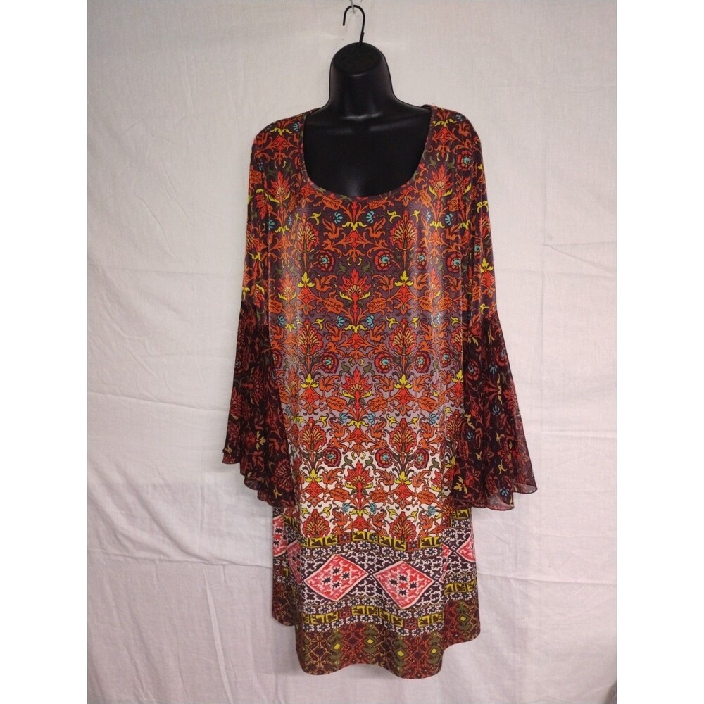 TACERA Women's Dress Brown Size 3X Sheer Bell Sleeves